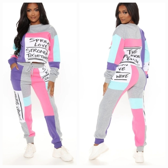 Fashion Nova Written With Love Colorblock Sweatsuit With Pockets Size S - Picture 1 of 17